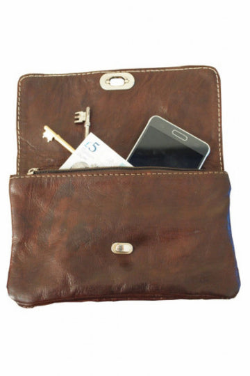Soft Leather Shoulder Bag With Clasp in Tan Berber Leather
